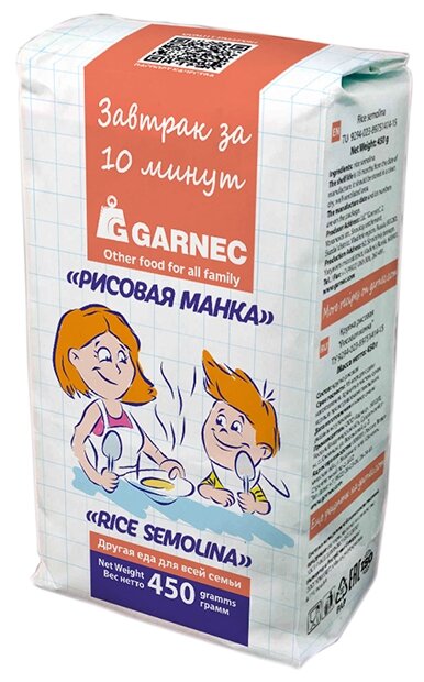 Garnec Крупка рисовая "Рисовая манка" без глютена 450 г.