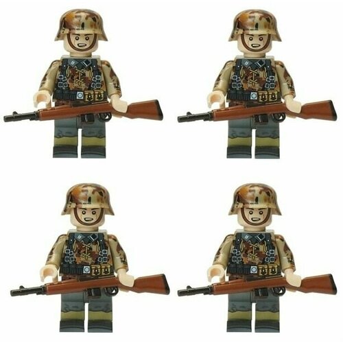 фото Набор солдатиков великая отечественная война 4 штуки с винтовками, минифигурки в камуфляже, человечки с оружием совместимые с лего нет бренда