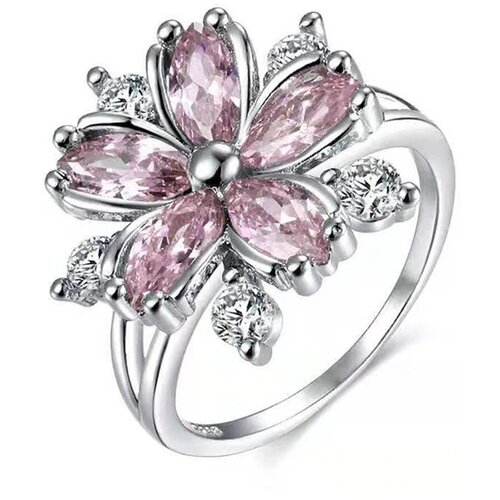 Кольцо помолвочное, циркон, размер 17, розовый, фиолетовый