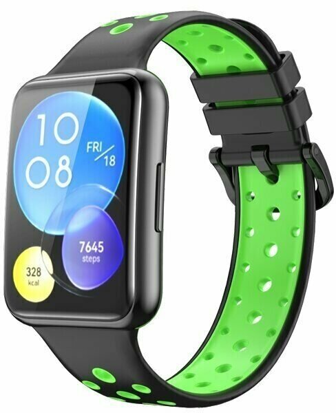 Спортивный ремешок для Huawei Watch Fit 2 (черный+зеленый)