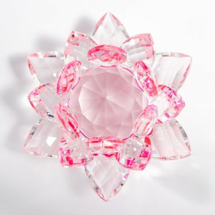 Сувенир стекло "Лотос кристалл трехъярусный розовый" d=11 см - фотография № 3