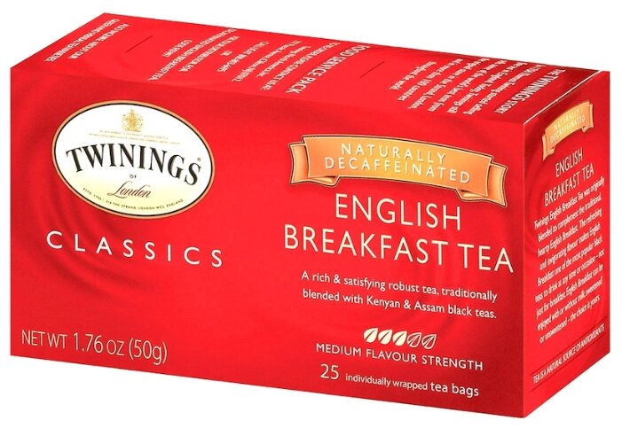 Чай черный Twinings English breakfast без кофеина в пакетиках