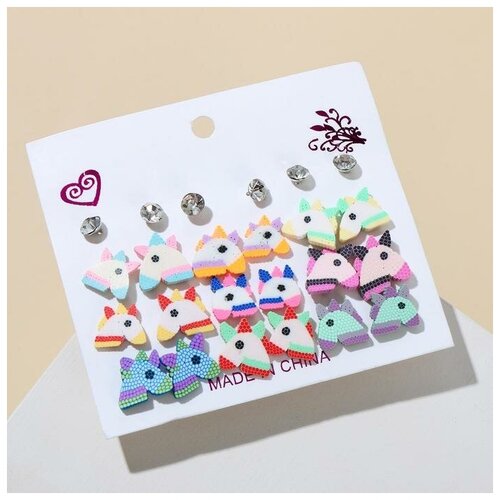 Серьги Сима-ленд, мультиколор набор серьги 12 пар вкусняшки капкейки цветные в серебре