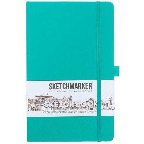 Скетчбук Sketchmarker, 130 х 210 мм, 80 листов, твёрдая обложка из искусственной кожи, изумрудный, блок 140 г/м2
