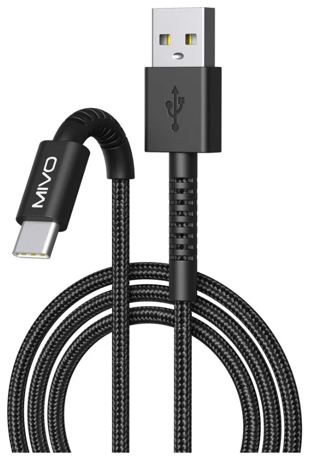 Кабель для зарядки USB-Type-C Mivo MX-47T, 1м, 2.4А, оплетка, Black черный