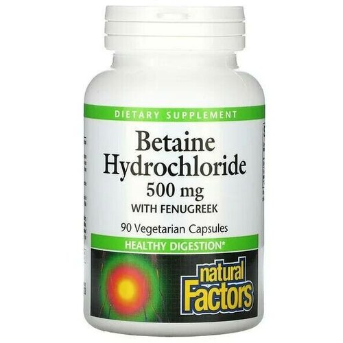 Natural Factors, бетаина гидрохлорид с пажитником, 500 мг, 90 вегетарианских капсул