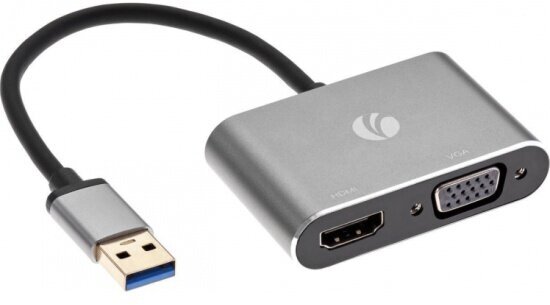 Кабель-переходник Vcom USB 3.0 (Am) / HDMI(f)+VGA(f), Aluminum Shell,