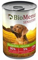 BioMenu SENSITIVE Консервы д/собак Индейка/Кролик 95%-мясо 410гр