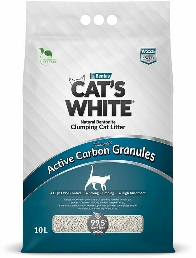 Cat's White Наполнитель комкующийся с активированным углем для кошачьего туалета, 10 л - фото №14