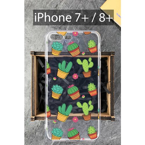 Силиконовый чехол Кактусы для iPhone 7+ / iPhone 8+ / Айфон 7+ / Айфон 8+ силиконовый чехол девушка с цветами для iphone 7 iphone 8 айфон 7 айфон 8