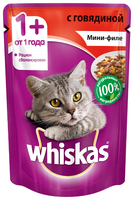 Корм для кошек Whiskas (0.085 кг) 1 шт. Мини-филе с говядиной для взрослых кошек 0.085 кг 1