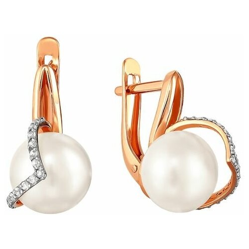 Серьги Prima Exclusive, красное золото, 585 проба, жемчуг, фианит