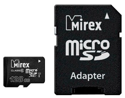 Карта памяти Mirex microSD, 128 Гб, SDXC, UHS-I, класс 10, с адаптером SD