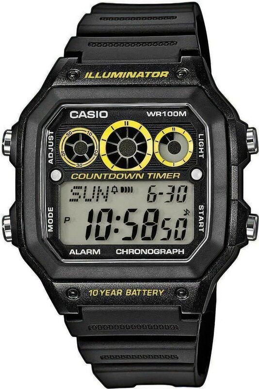 Наручные часы CASIO Наручные часы CASIO Standard AE-1300WH-1A таймер обратного отсчета, хронограф, водонепроницаемые