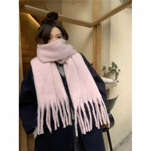 фото Шарф ,175х40 см, универсальный, белый, розовый нет бренда