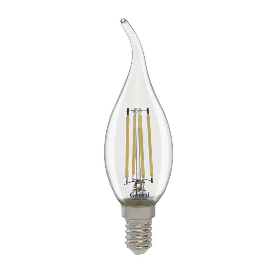 Лампа светодиодная GENERAL Филамент, Е14, 10 Вт, 4500К, свеча на ветру