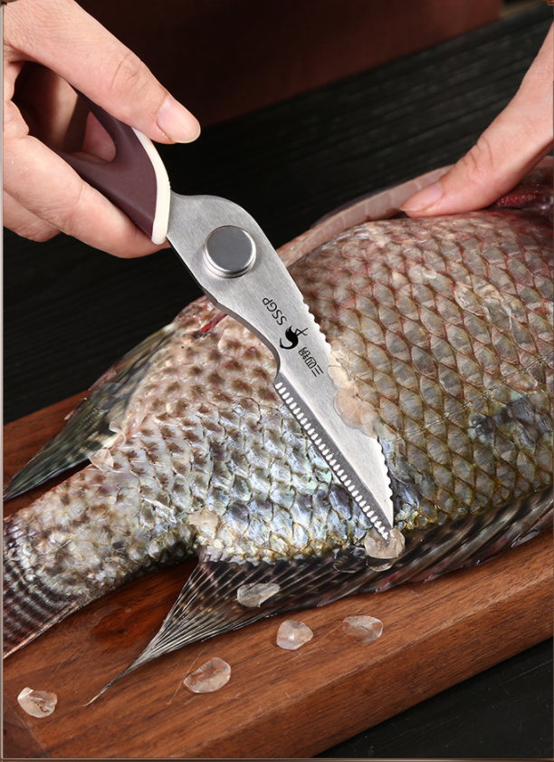 Изображение Кухонные ножницы многофункциональные универсальные 6 в 1 MyPads A157-005 для мяса, рыбы, птицы, с острым лезвием и удобной противоскользящей ручкой.