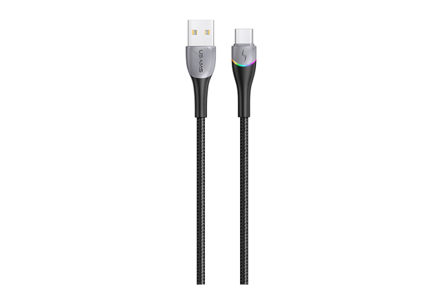 Дата-Кабель USAMS US-SJ542 U77 USB - Type-C, 3А, с подсветкой, нейлоновая оплетка (1,2 m), черный (SJ542USB01) - фото №1