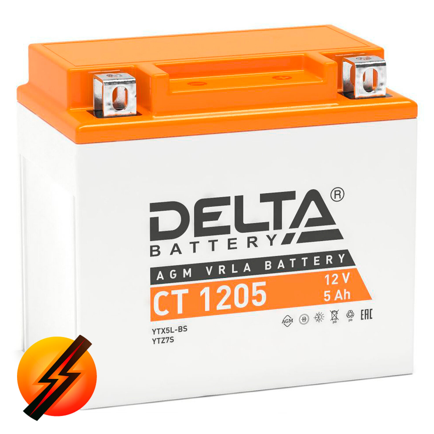 Аккумулятор мотоциклетный Delta CT1205 YTX5L-BS 12V 5Ah AGM(залит и готов к применению)