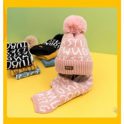осенне зимний комплект из шарфа шапки и перчаток милая шапка с ушками медведя повседневный комплект из плюшевой шапки шарфа перчаток ул Шапка , размер 2-7 лет, розовый