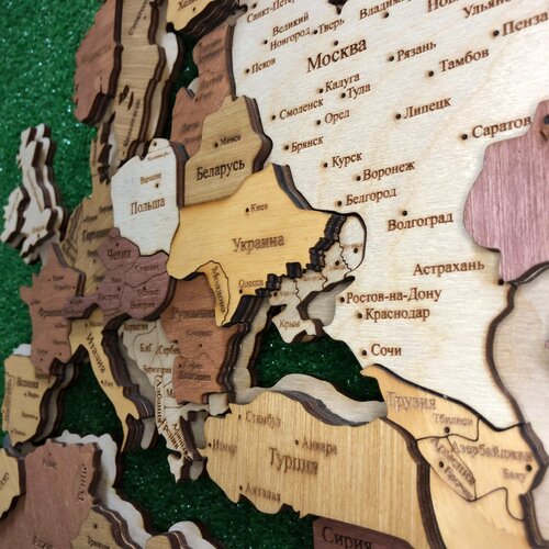 3D карта мира из дерева 160х95 / Деревянная карта мира на стену