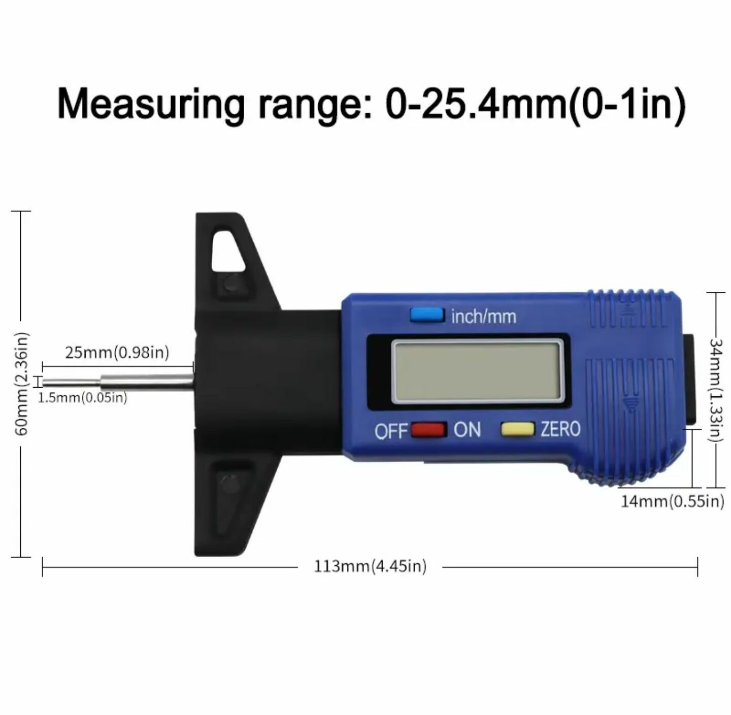 Цифровой измеритель глубины протектора шин автомобиля 0-25.4mm/0.01 мм (Глубиномер)