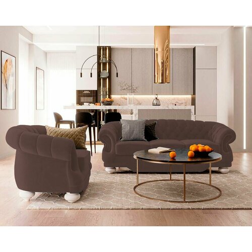 Диван-кровать прямой KOH-I-NOOR для гостиной c подлокотниками, коричневый, велюр, раскладной, 217х95х86см