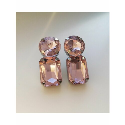 Серьги ( Verba ), кристалл, размер/диаметр 30 мм, розовый, серебряный