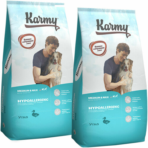 KARMY HYPOALLERGENIC MEDIUM & MAXI гипоаллергенный для взрослых собак средних и крупных пород с уткой (14 + 14 кг)