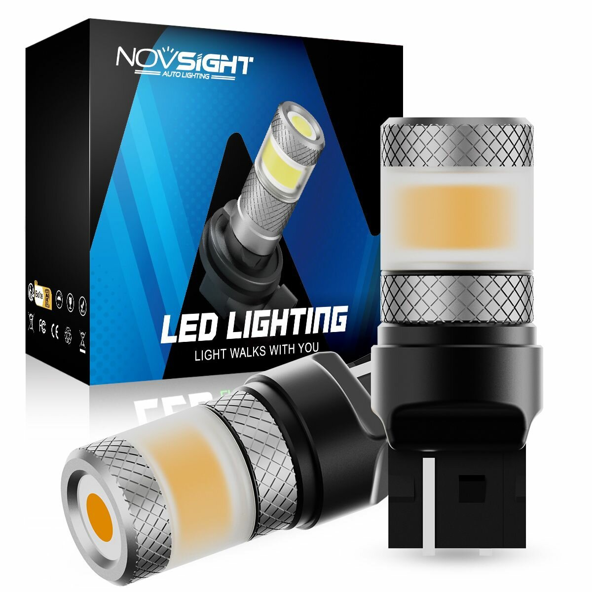 Светодиодная лампа Novsight SL7 цоколь T20 7440 W21W одноконтактная желтый свет 2шт LED автомобильная