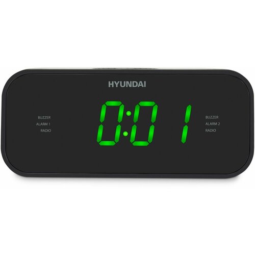 Радиобудильник Hyundai H-RCL221 черный LCD подсв зеленая часы цифровые FM 285600₽