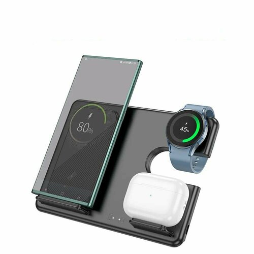 Сетевое зарядное устройство беспроводное 3 в 1 Hoco CQ2, Phones(5W/7,5W/10W/15W), Hedset 5W, Watch 3W,