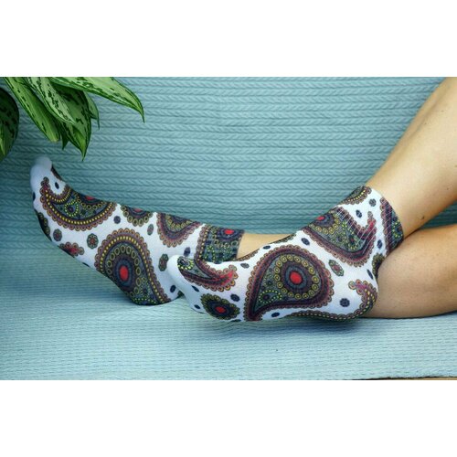 фото Носки cotton print, размер 41/45, коричневый, красный, белый, желтый хлопковые cotton print