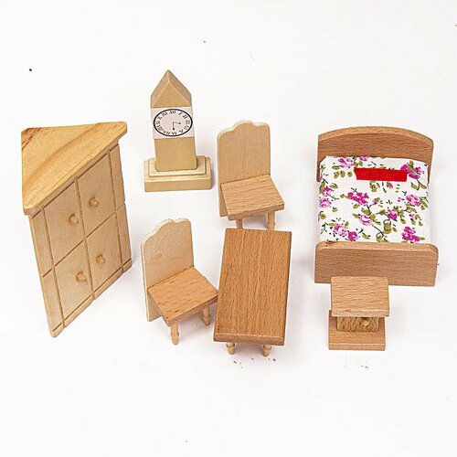 Набор деревянной мебели для кукольного домика 7 предметов