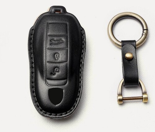 Изображение товара Кожаный черный чехол MyPads M-236810 для автомобильного ключа зажигания с вырезом под логотип Порше Кайен Макан Porsche Cayenne Macan Taycan Paname.