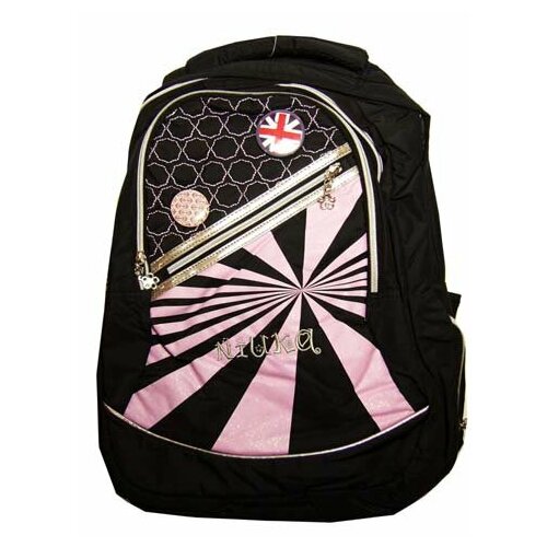 Рюкзак подростк. AY-154 черный с розовым, ткань, блестки, значки, 3 отделения 1 карман (1/50)
