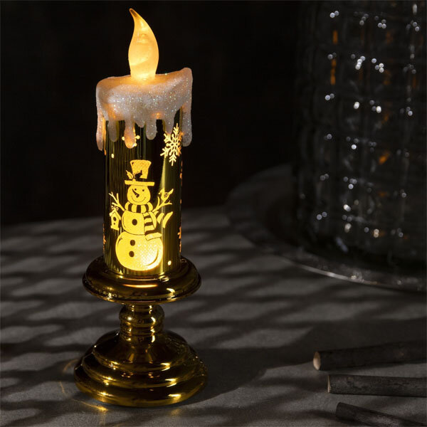фото Фигурка светодиодная «Свеча со снеговиком» Белый теплый, 7х7х20 см