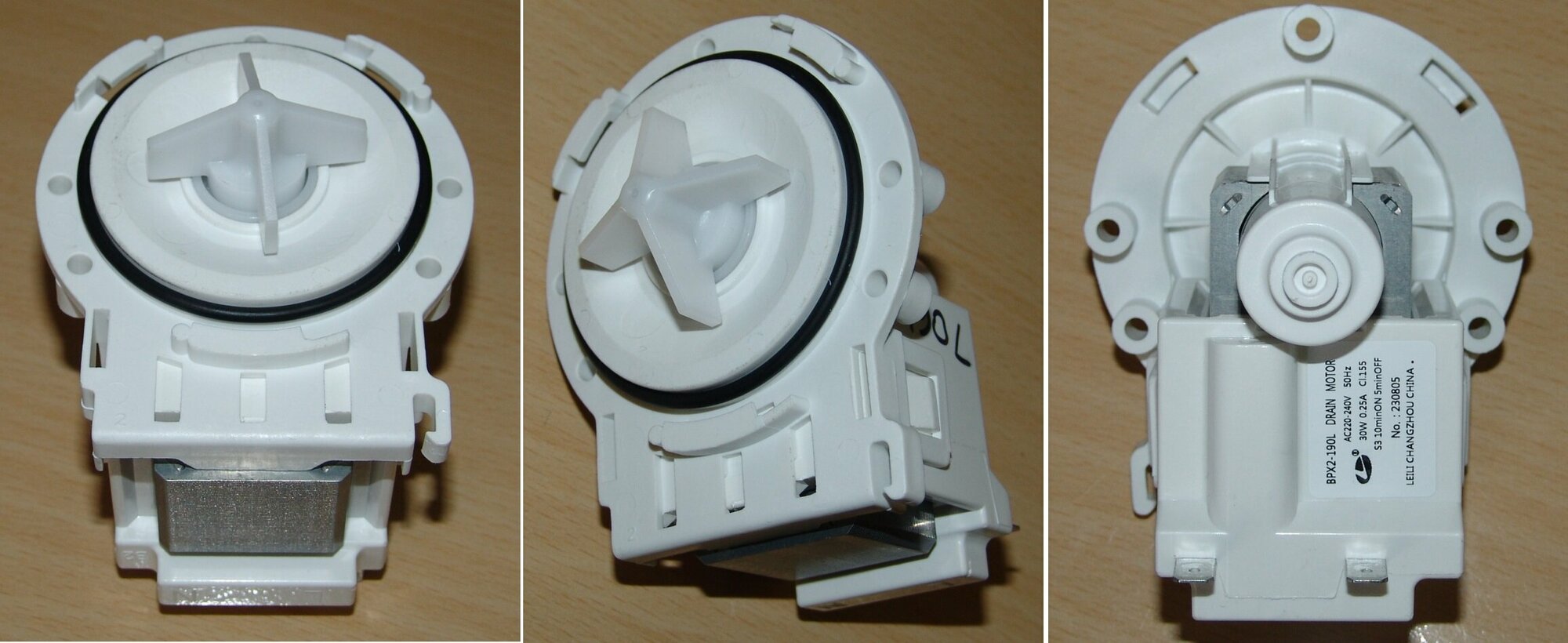 фото Насос слива LEILI 30w (винты+3защелки) 220-240V 0.25A BPX2-190L