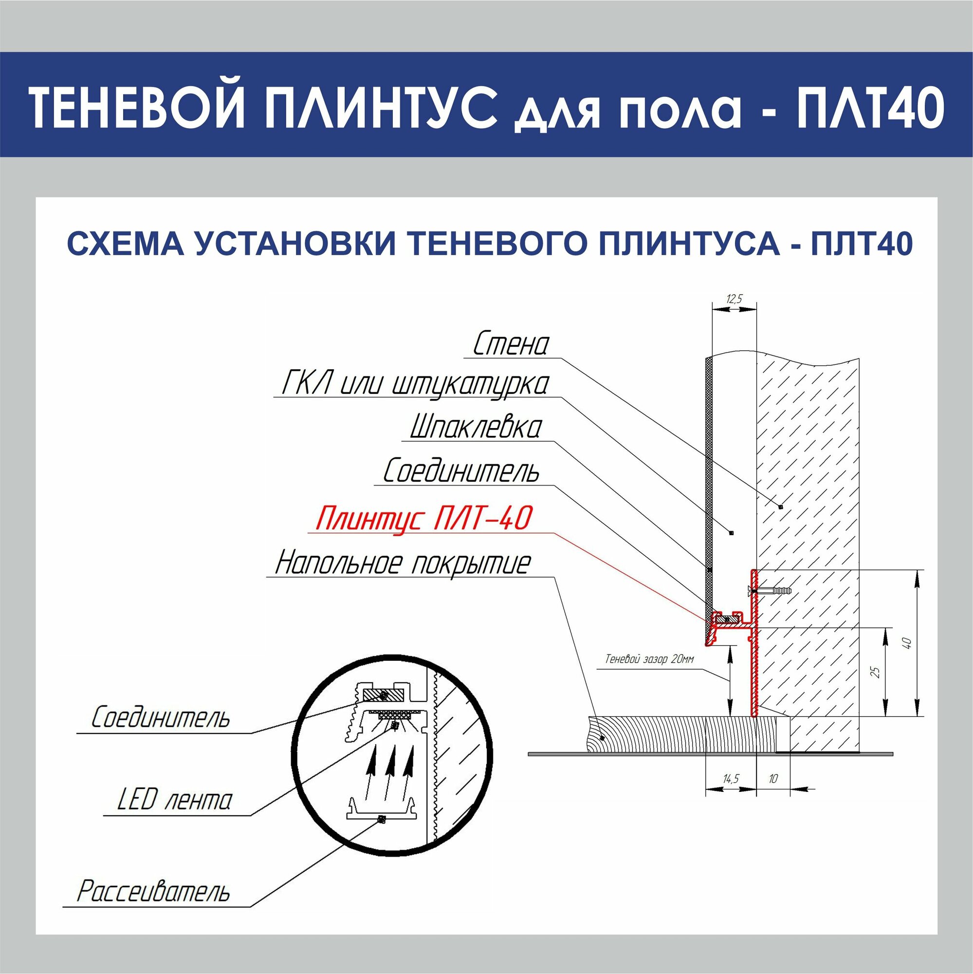 Теневой профиль - плинтус OSKprofil, 2 метра, с рассеивателем