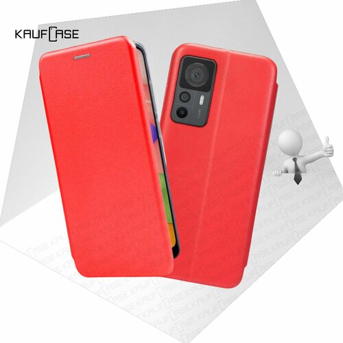 Чехол книжка KaufCase для телефона Xiaomi 12T /12T Pro (6.67), красный. Трансфомер чехол книжка для xiaomi 12t pro c магнитной застежкой ксяоми 12т про c хлястиком и отделением под карты коричневый