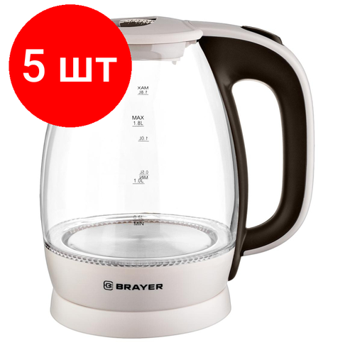 Комплект 5 штук Чайник электрический BRAYER BR1045BN 2200 Вт 18 л высококач Стекло 1606100₽