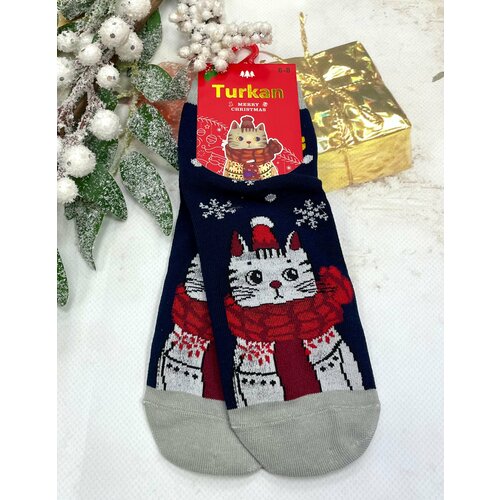 Носки Turkan размер 6-8, синий, серый новогодние носки