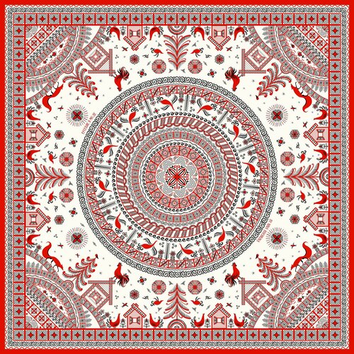 Платок Русские в моде by Nina Ruchkina, 90х90 см, красный