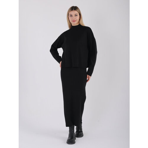 Комплект одежды , размер 42/48, черный женский костюм из двух предметов черный облегающий простой пиджак и юбка осень зима
