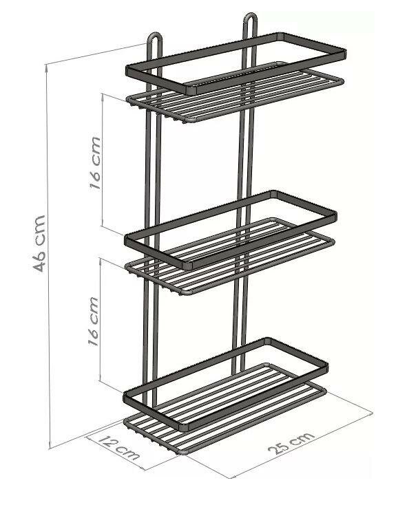 Полка для ванной комнаты прямая ES065 3 яруса 25*12*46 хром