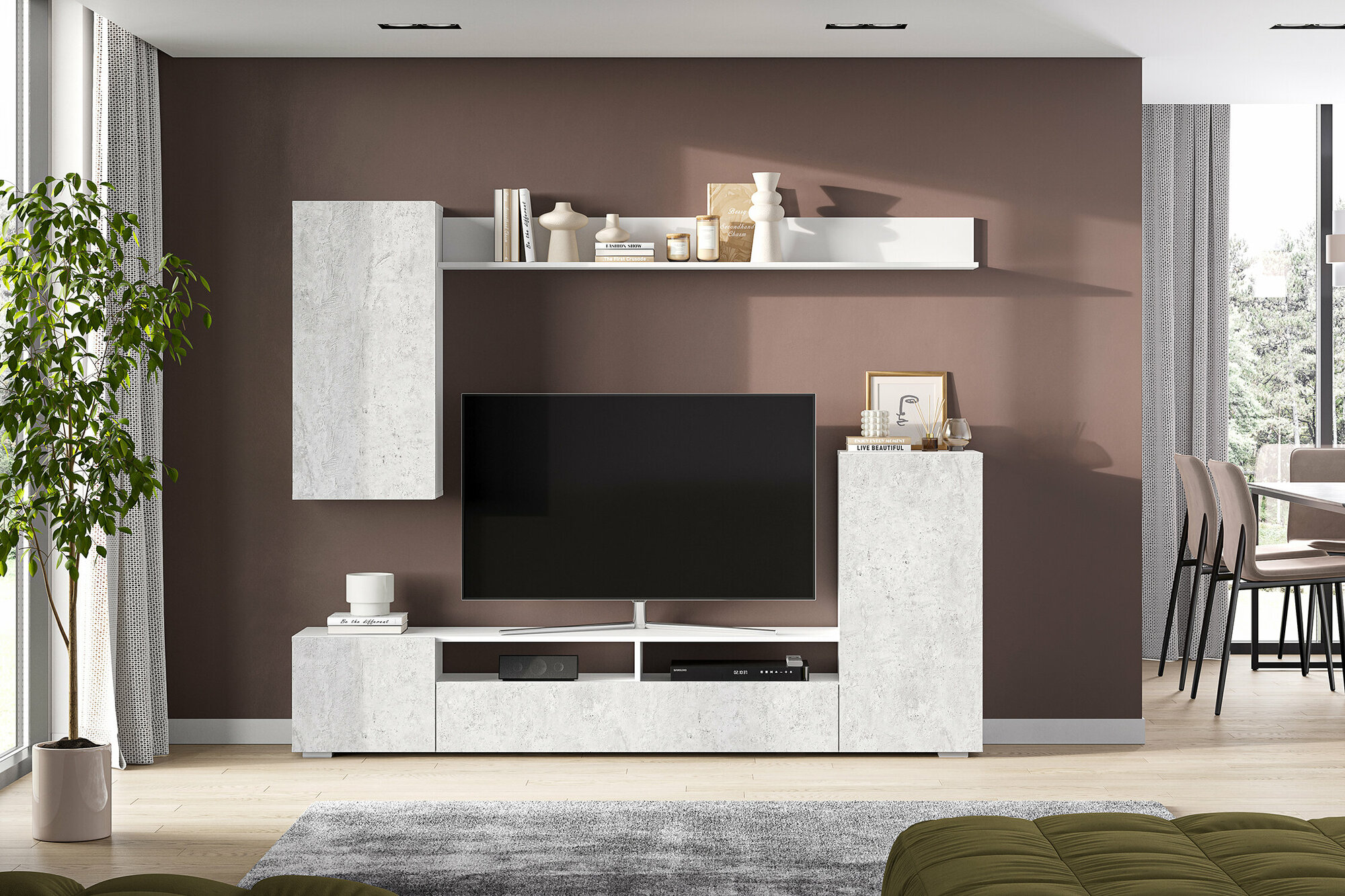 фото Стенка Россия Берн белый / цемент светлый 213 х34.6 х170 см