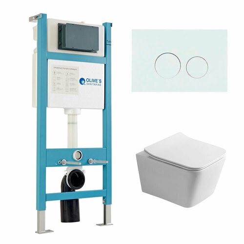 Инсталляция OLIVE'S M48010 + Клавиша PLAZA PL411W Белая + Унитаз Porto PR30116DP Белый