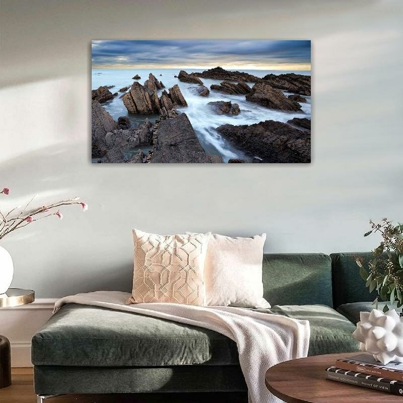 Картина на холсте 60x110 LinxOne "Природа камни небо скалы море" интерьерная для дома / на стену / на кухню / с подрамником