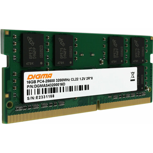 Память для ноутбука DDR4 16Gb 3200MHz Digma DGMAS43200016D RTL PC4-25600 CL22 SO-DIMM 260-pin 12В dual rank Ret 479600₽