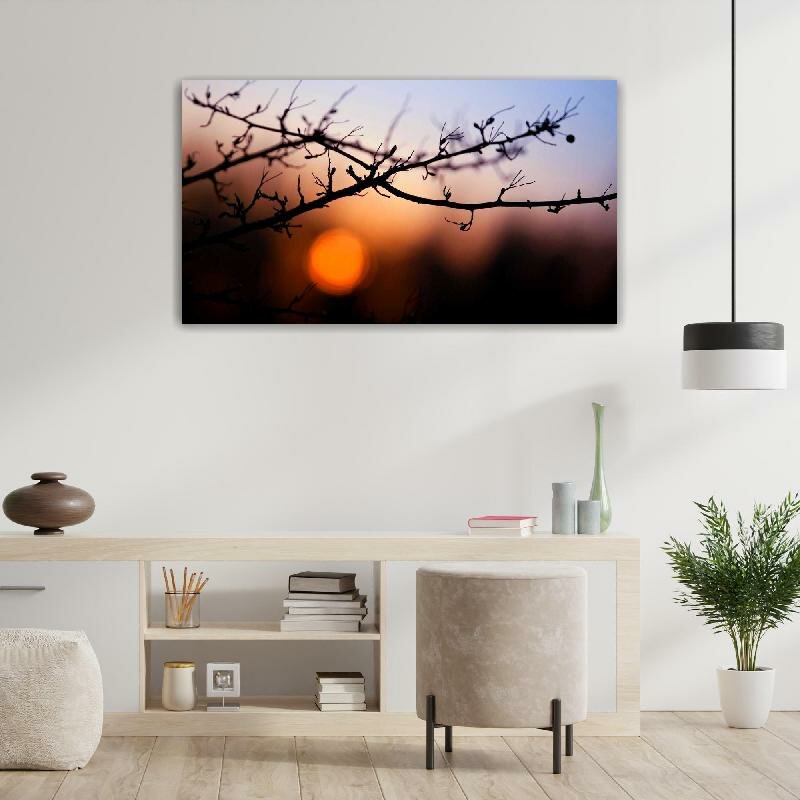 Картина на холсте 60x110 LinxOne "Вечер, закат, ветви, весна" интерьерная для дома / на стену / на кухню / с подрамником